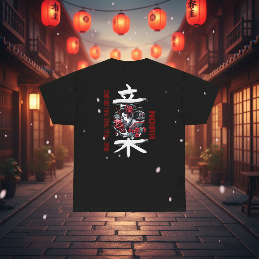 Noir Geisha Tee — Japonské streetwear tričko s květinovým motivem